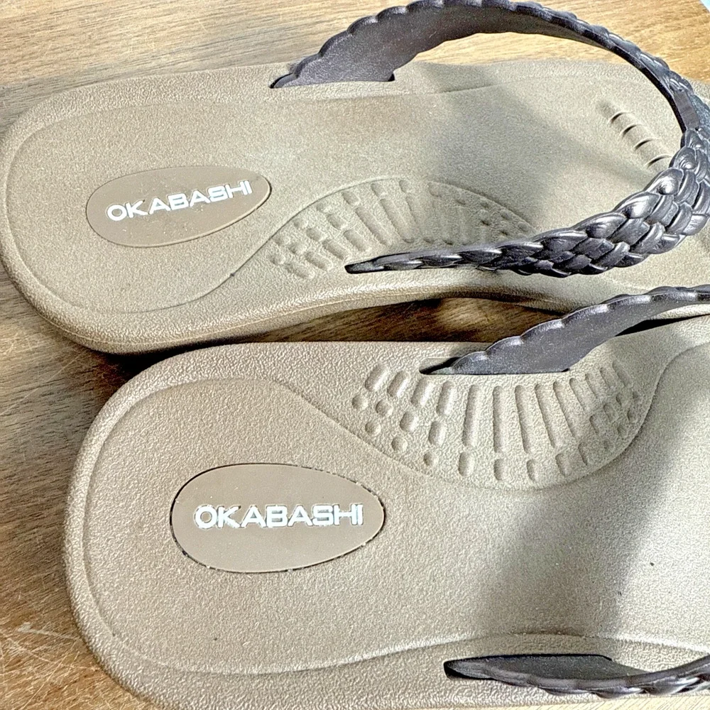 Women's Okabashi Flip Flops Size Small 5/6 Brown Braided Baha Style Pool Beach - Picture 2 of 8